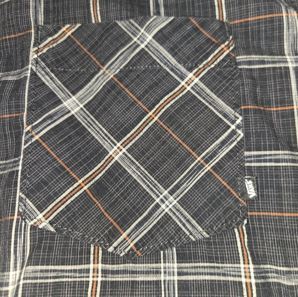Van's XL Black And Orange Plaid Button Up 100% Cotton - Picture 5 of 9